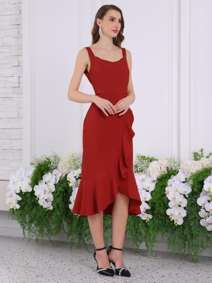 Women's Elegant Ruffled Dress for Wedding Guest Midi Fishtail Dresses – Bild 3