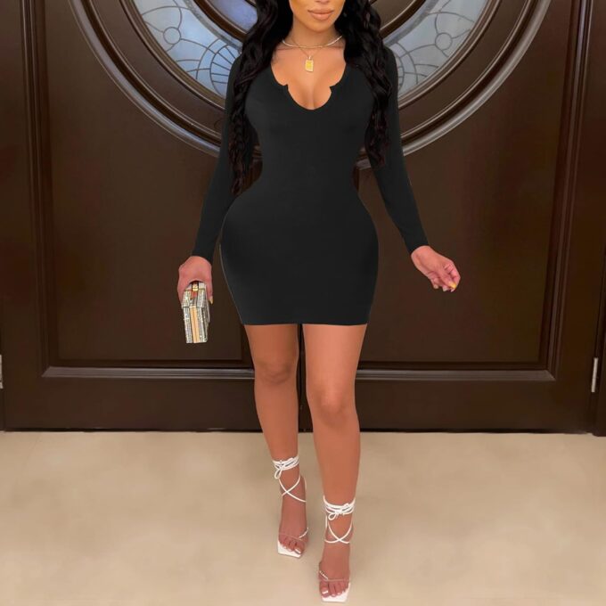 MOEENCN Mini Dresses for Women Ruched Long Sleeve Mesh Bodycon Sexy Pleated Sheer Short Dress Party Night Club – Bild 2