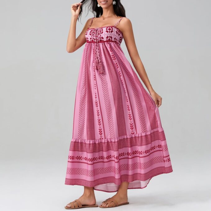 Aopwsrlyi Women's Crochet Maxi Dress Sleeveless Backless Spaghetti Strap Summer Dress Tassel Geometric Pattern Patchy Dress – Bild 4