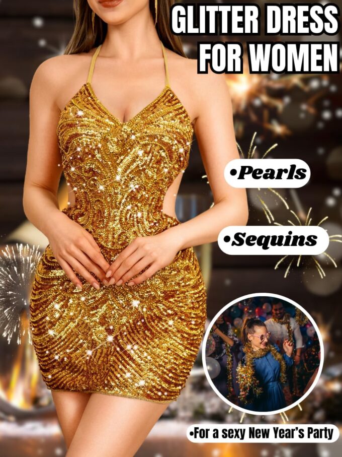 Sequin Dress for Women,Glitter Sparkly Backless Bodycon Mini Dresses,Sexy Concert Outfits Prom Homecoming – Bild 2