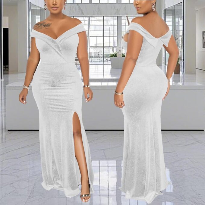 Elegant Off Shoulder Mermaid Bodycon Maxi Dress for Women Sexy Wedding Ruched Evening Gown Prom Cocktail Party Dress – Bild 5