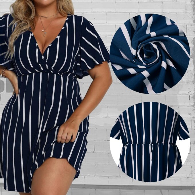 SHEJIZE Women's Plus Size Wrap Dress Plus Size Summer Dresses Short Sleeve V Neck Striped Mini Dress – Bild 7