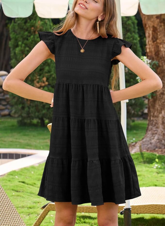 Yousify Summer Dresses for Women 2025 Ruffle Sleeve Mini Babydoll Dress Beach Casual Loose Flowy Dresses Sundress – Bild 6