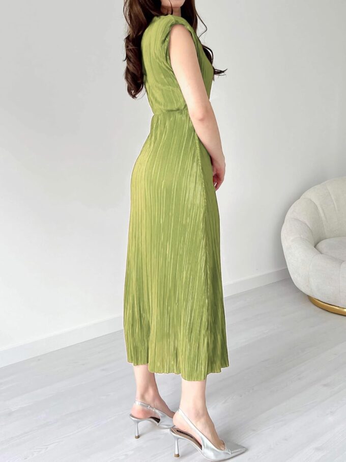 Vacation Cocktail Pleated Maxi Dress Shoulder Pad Crewneck Sleeveless Front Twisted Elegant A-Line Dress – Bild 5