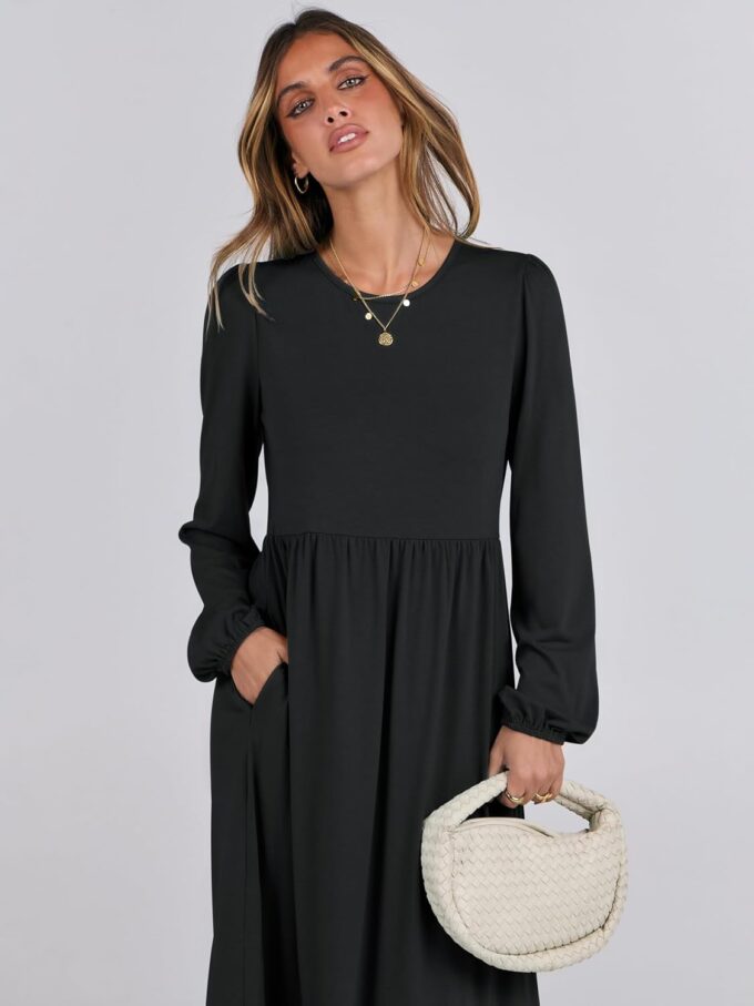 ANRABESS Women's Casual Long Sleeve Midi Dress 2025 Fall Crewneck A Line Tiered Flowy Loose Trendy Dresses with Pockets – Bild 5