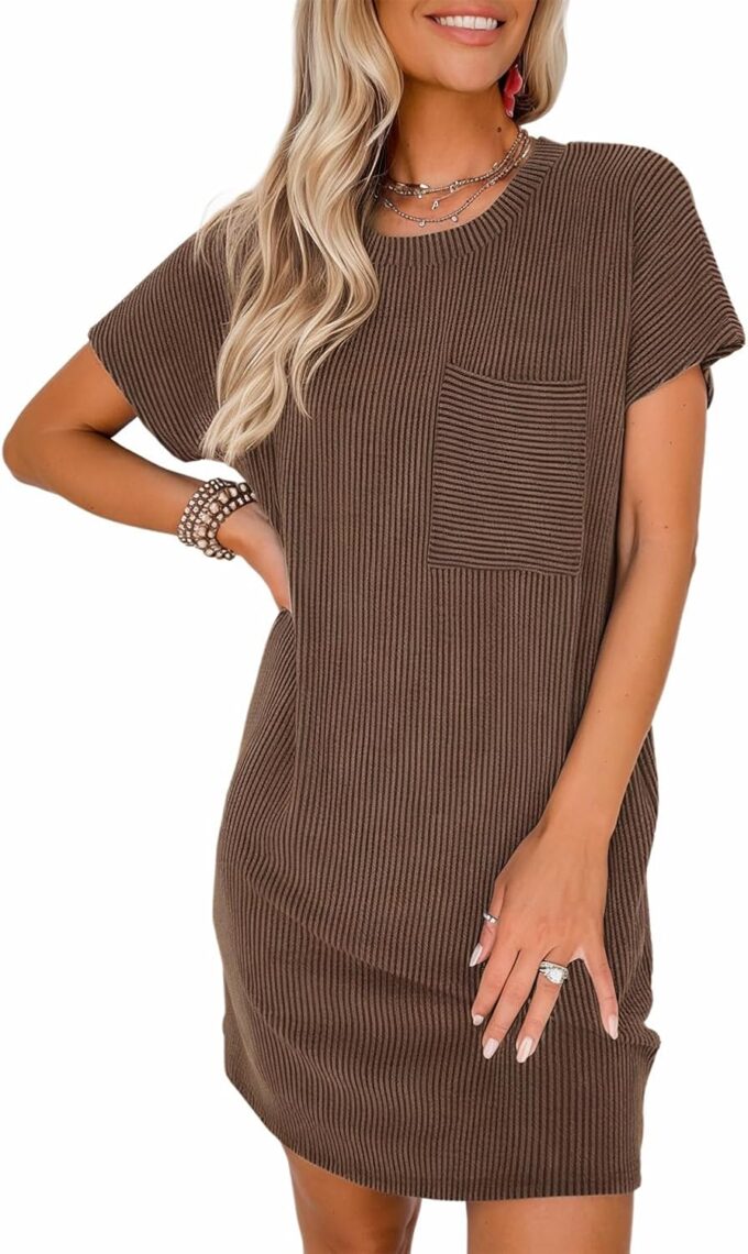 Acelitt Womens Casual Summer Crewneck Short Sleeve Ribbed Mini Tshirt Dress, XS-3XL – Bild 3