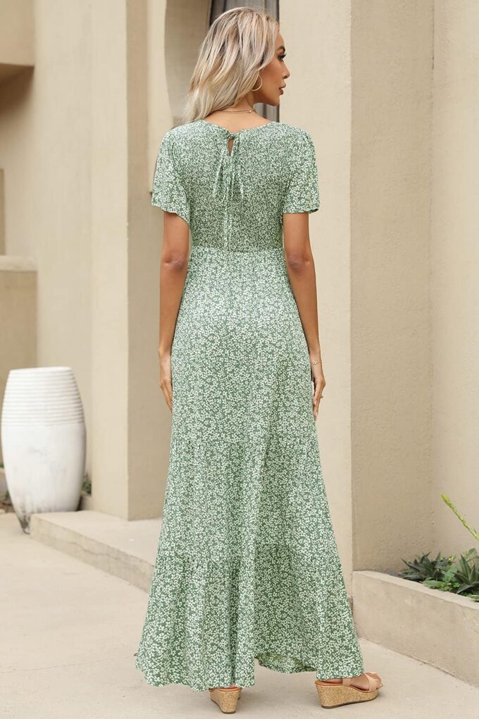 Kranda Women Summer Dress Round Neck Flutter Short Sleeve Smocked Ruffle Tiered Floral Maxi Dress 2024 – Bild 4