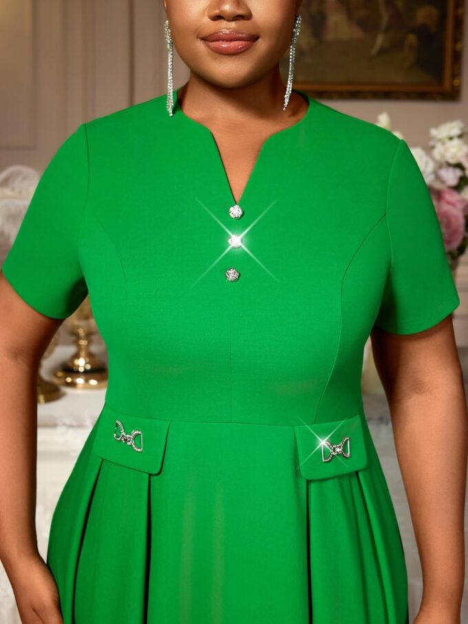 AOMEI Women's Classic Church Dress Short Sleeve High Waist A-line Dresses – Bild 3