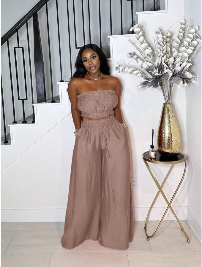 Two Piece Sets for Women Summer Outfits Crop Tops and Wide Leg Pants Sets Sexy Jumpsuits Vacation Outfits with Pockets – Bild 4