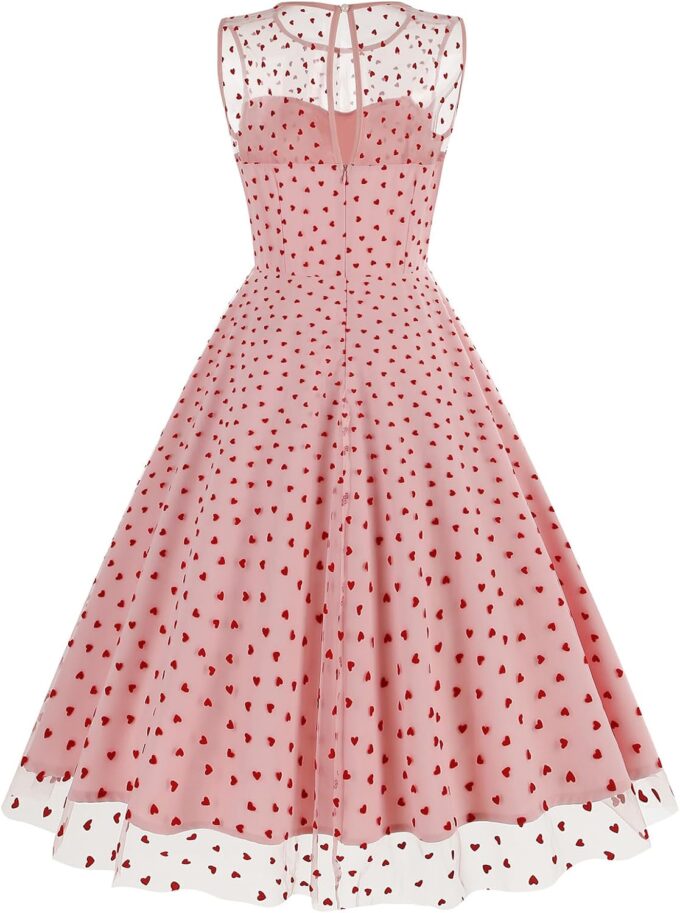 Women's 1950s Floral Embroidery Tulle Dress for Women Heart Print Dress Wedding Guest Formal Evening Party Gown – Bild 2