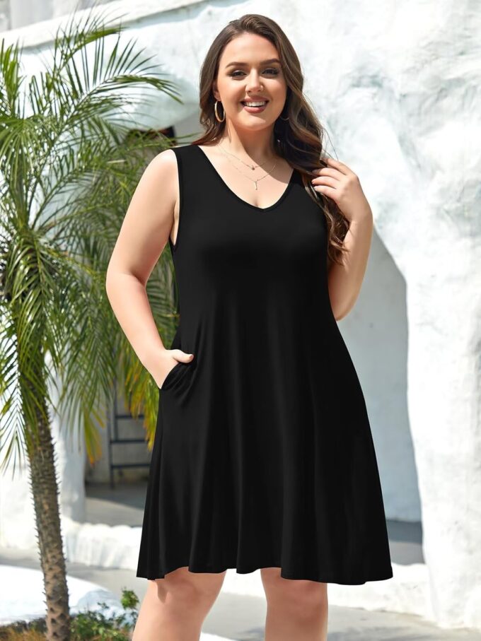 BELAROI Women Casual Summer Beach Dresses Plus Size Sundress V Neck Pockets Swing Tank Dress Cover Ups – Bild 4