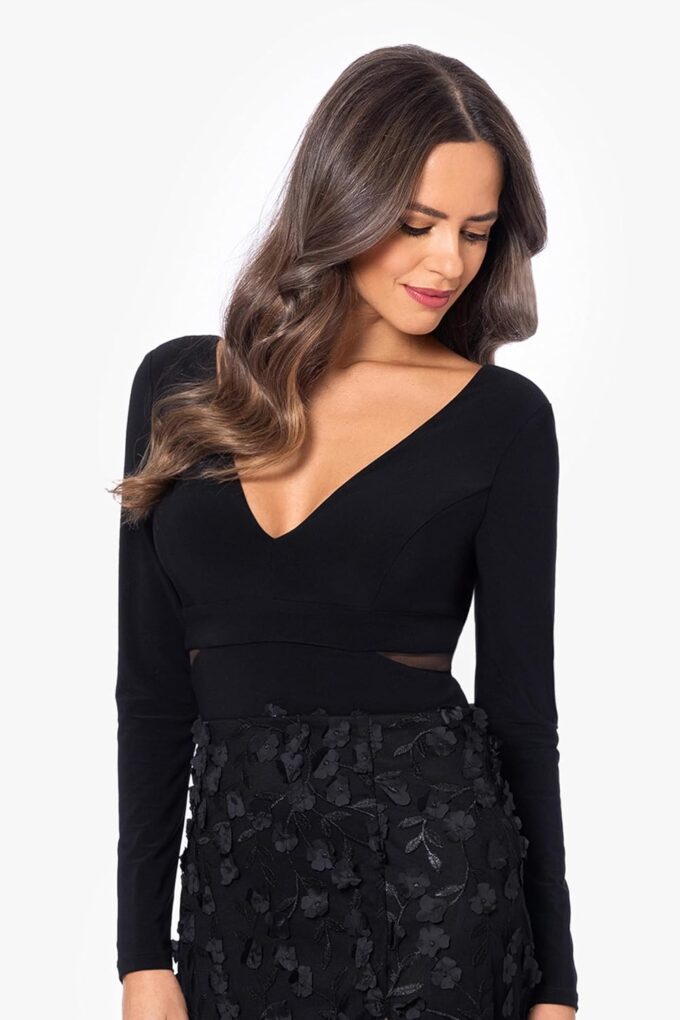 Xscape Women's Long Sleeve V-Neck Floral Skirted Gown – Bild 4