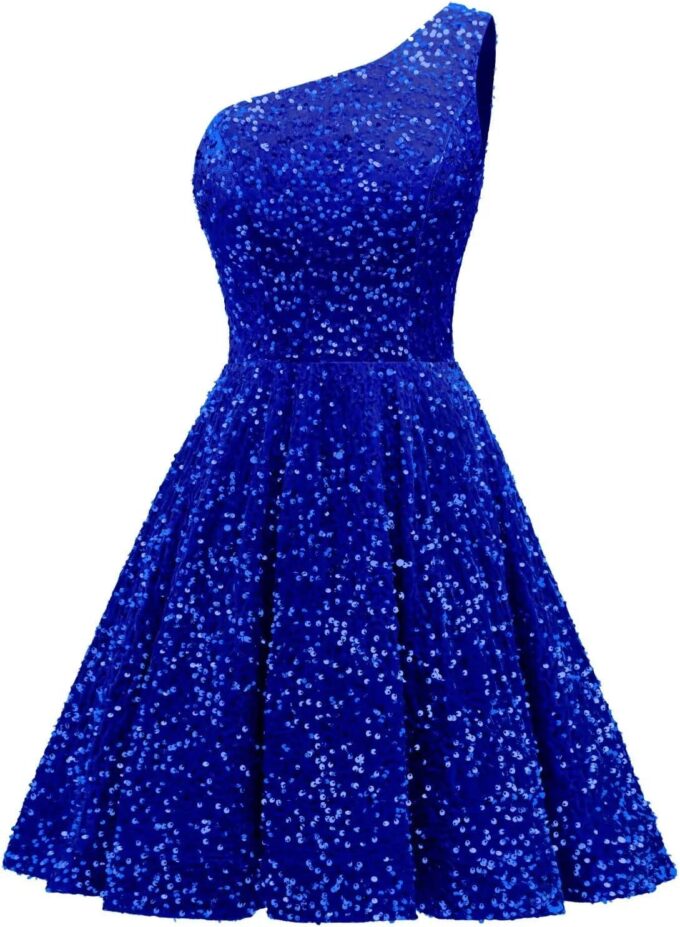 One Shoulder Sequin Homecoming Dresses for Teens 2025 Short Prom Dress Sparkly A-line Formal Dress with Pockets