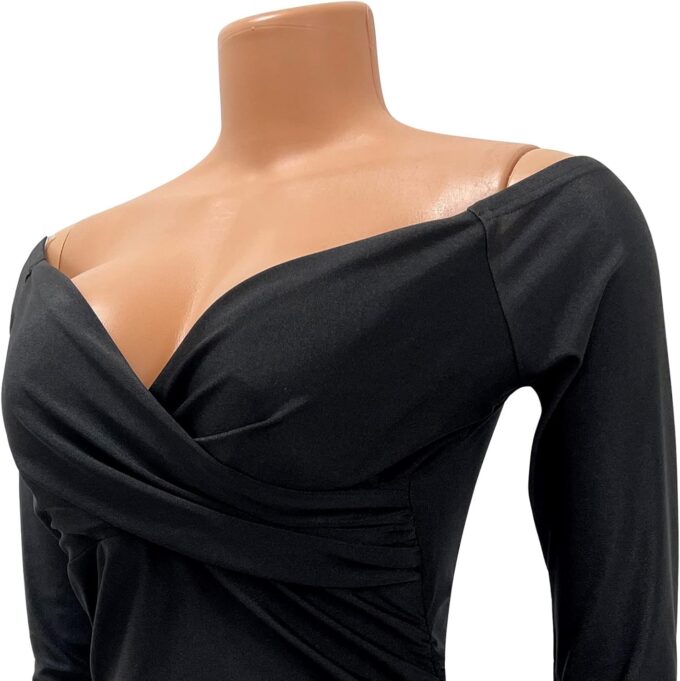 Women's Sexy Deep V Neck Off Shoulder Ruched Bodycon Long Sleeve Midi Dress Evening Party Cocktail Dress – Bild 6