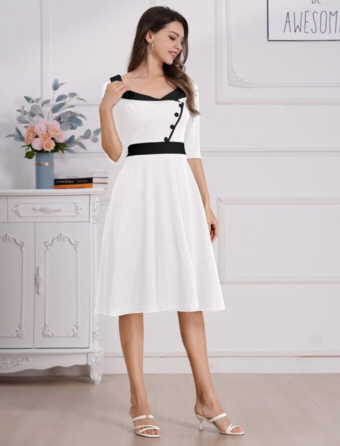 ODIZLI 1950s Dresses for Women Retro Dress 3/4 Sleeve Sweetheart Neckline Swing Midi Dress Cocktail Dress – Bild 8