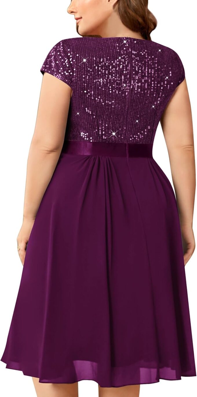 Knitee Women's Plus Size Elegant Sequin Glitter Chiffon Ruffle Style Cocktail Prom Flowy Dress – Bild 2