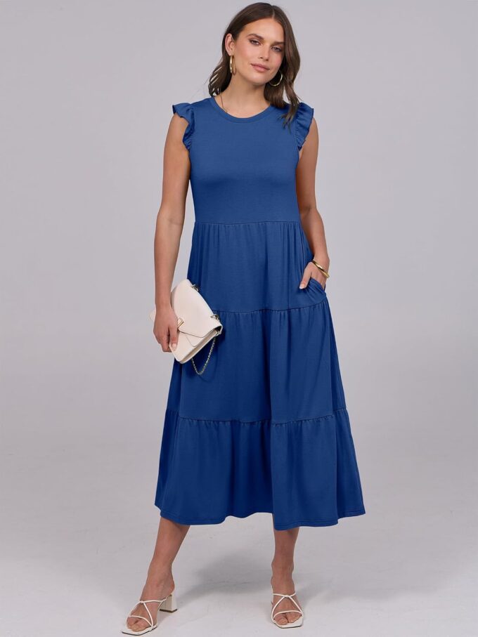 ANRABESS Women Summer Casual Ruffle Sleeveless Maxi Dress A-Line Flowy Tiered Beach Long Sundress with Pockets – Bild 2