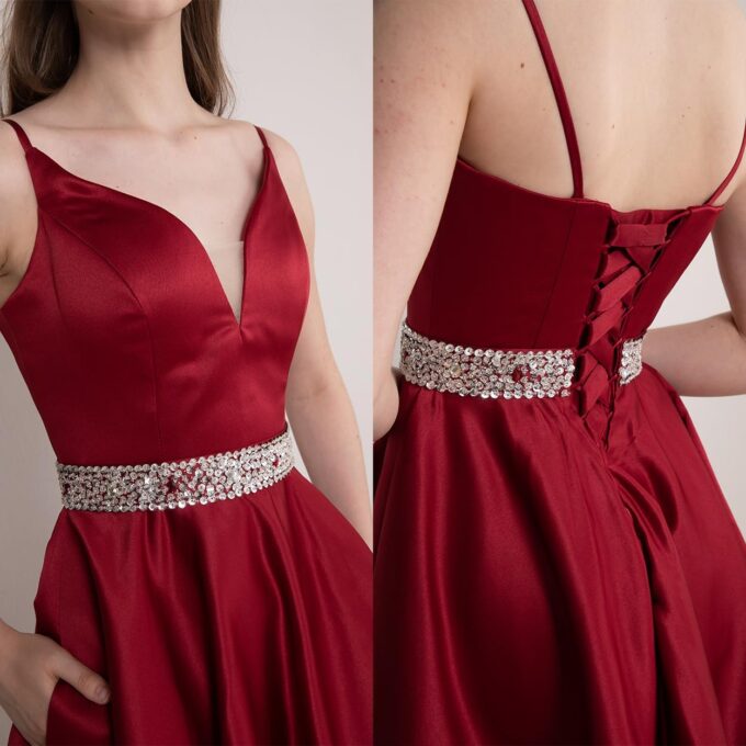 Satin Homecoming Dresses 2025 Spaghetti Straps Short Prom Dresses V-Neck Beaded Evening Formal Party Gowns – Bild 3