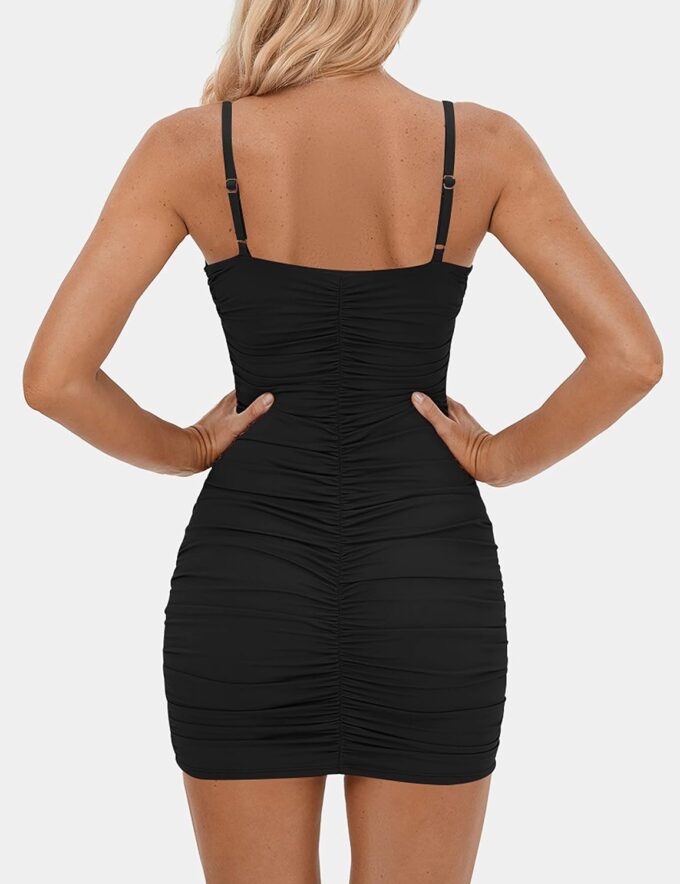 BORIFLORS Women's Sexy Sleeveless Ruched Bodycon Spaghetti Strap Mini Club Party Dresses – Bild 2