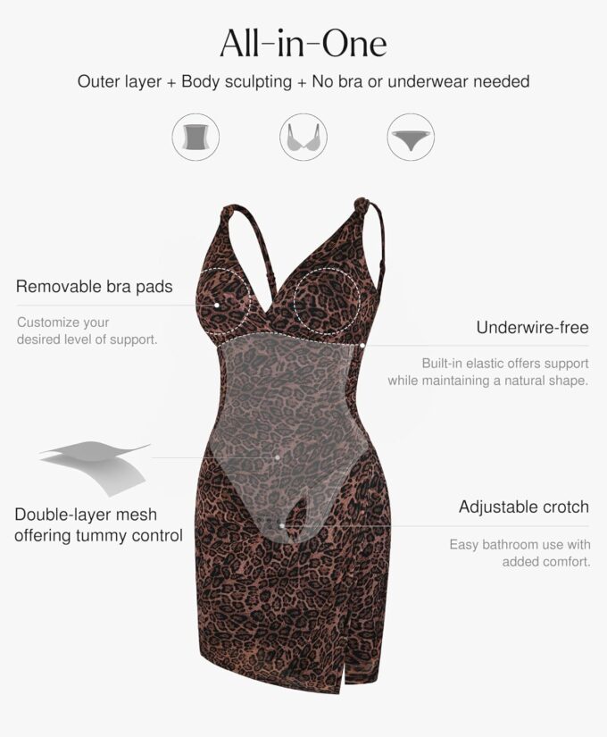 Popilush Dresses for Women Built In Shapewear Thong Leopard Print Dress V Neck Beach Vacation Summer Dresses for Women 2025 – Bild 5