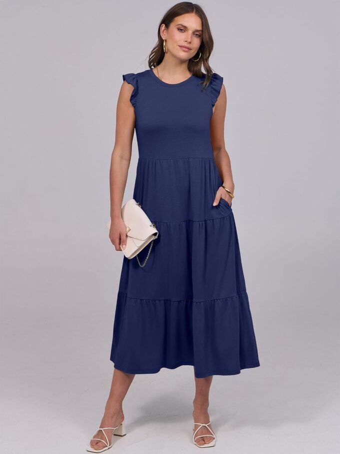 ANRABESS Women Summer Casual Ruffle Sleeveless Maxi Dress A-Line Flowy Tiered Beach Long Sundress with Pockets – Bild 2