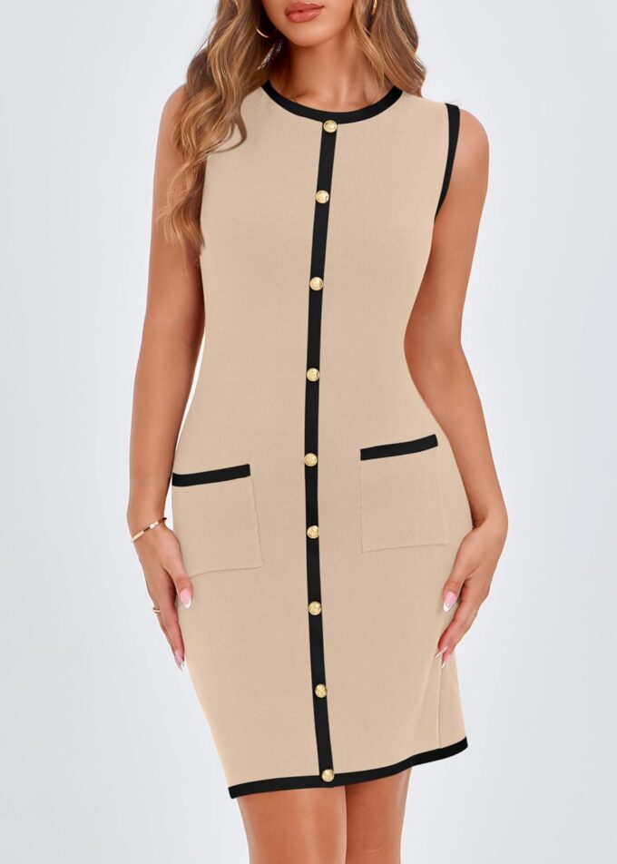 KIRUNDO Women's Work Business Casual Dress 2025 Summer Cocktail Semi Formal Office Elegant Classy Knit Color Block Dresses – Bild 5