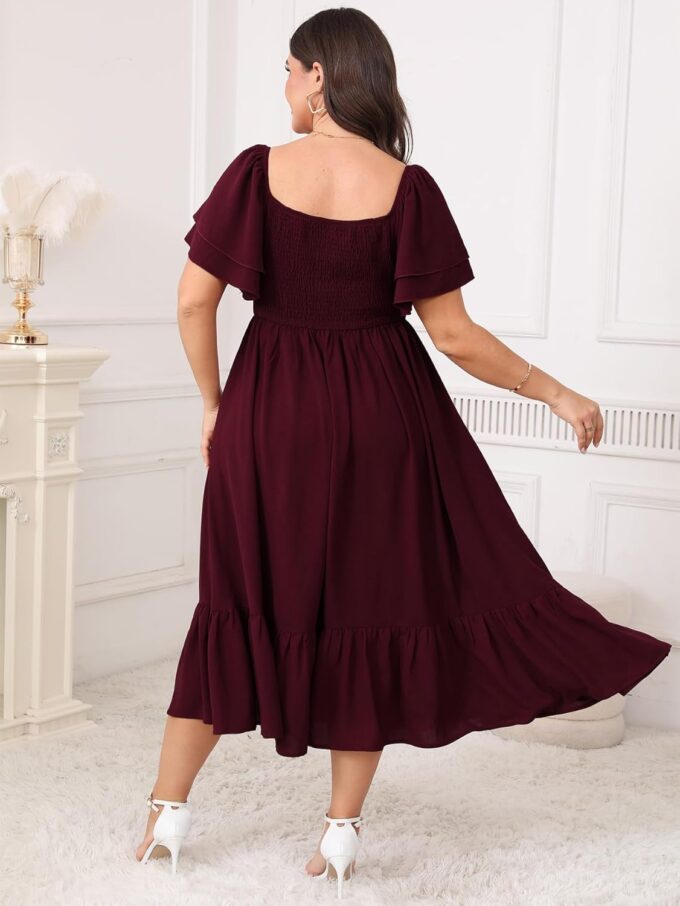 SCOMCHIC Womens Plus Size Wedding Guest Cocktail Dresses Sweetheart Neckline Short Sleeve Smocked Ruffle Slit Maxi Dress – Bild 6