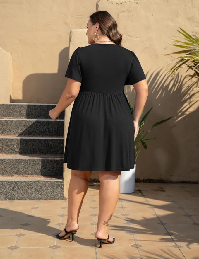 Womens Plus Size Summer Dress Casual Short Sleeves Deep V Neck Twist Knot Front Flowy Dress with Pockets – Bild 5