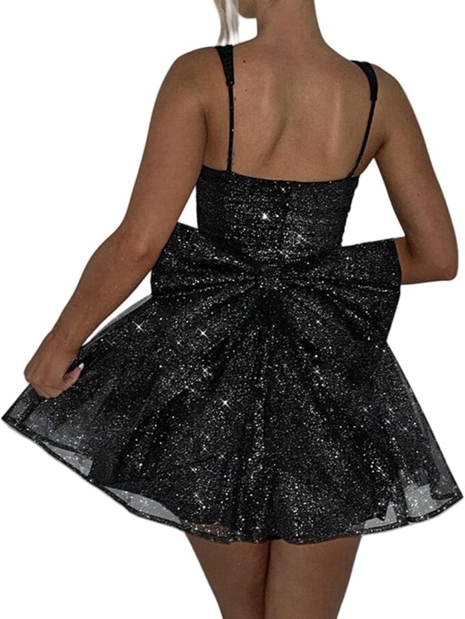 Women's Elegant Mini Dress with Bow Glitter Tulle A Line Short Dress Formal Evening Party Prom Homecoming Dresses – Bild 3