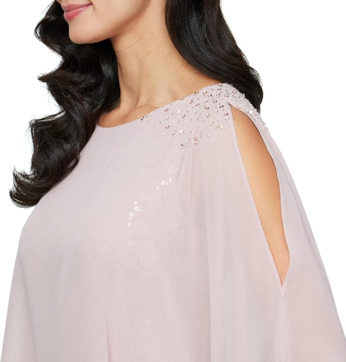 S.L. Fashions Women's Long Length Sequin Lace Beaded Capelet Dress, Formal Evening Gown, (Petite and Regular Sizes) – Bild 2