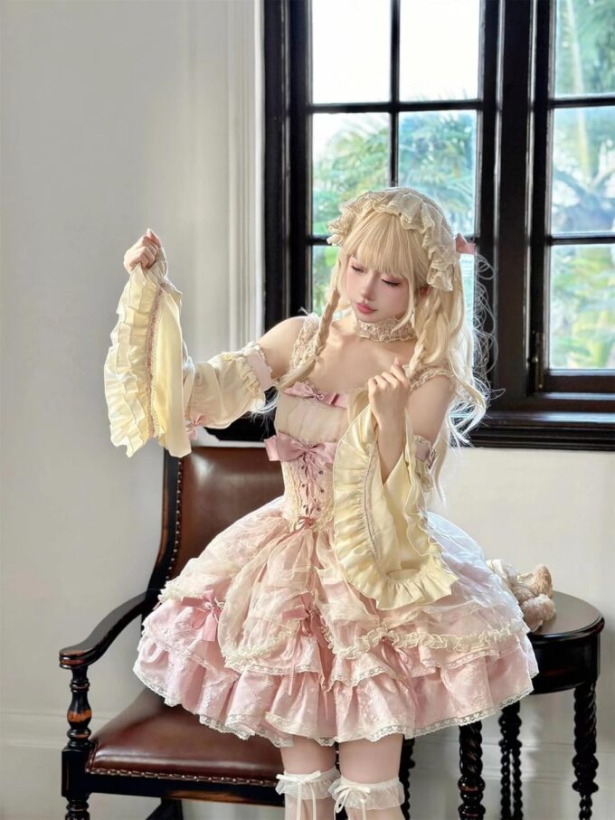 Teens Kawaii Lolita Princess Dress Cute Bow Graduation Holiday Sleeveless Elegant Cocktail Party Ruffle Dresses – Bild 3