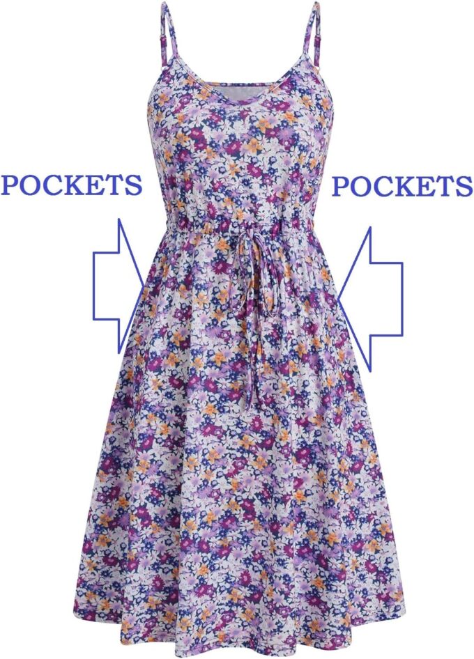 Women's Casual Summer Dress Beach Sleeveless Spaghetti Strap Adjustable Waist A Line Sun Dresses with Pockets 826 – Bild 7