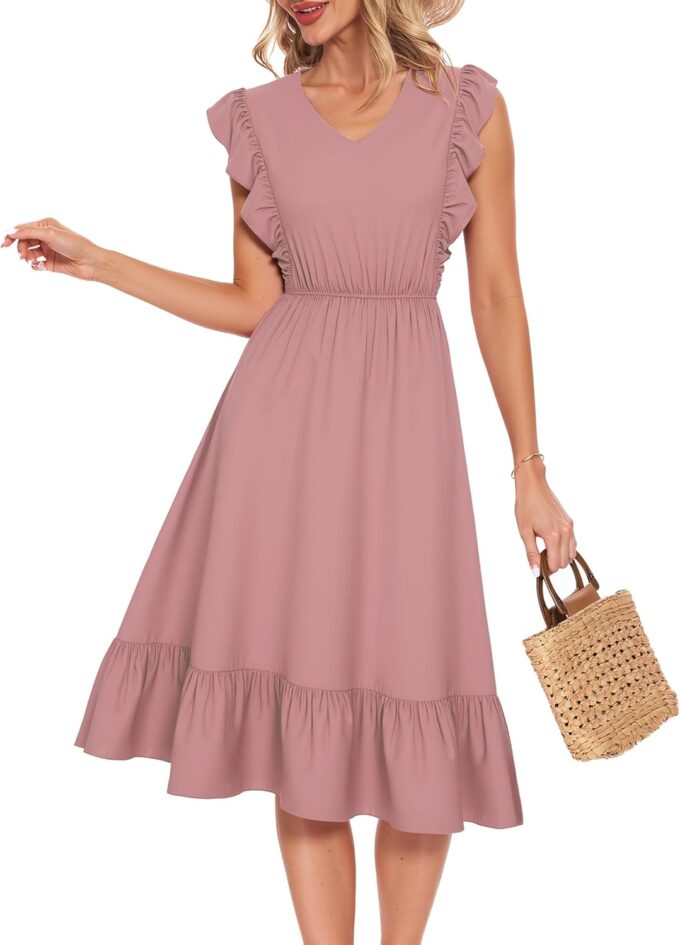 Wedtrend Women's Cocktail Dresses Ruffle Sleeve Vinatge 1940s Dresses Wedding Guest Dress Tiered Summer Dress
