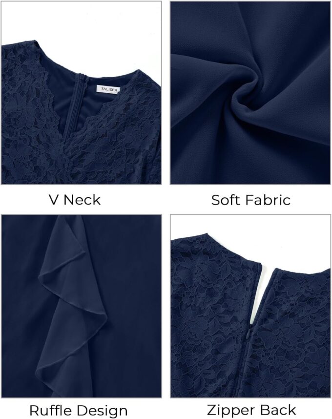 Plus Size Wedding Guest Dress - Formal Cocktail Party Ruffle Elegant Tea Length Lace Chiffon V Neck Midi Dresses – Bild 6