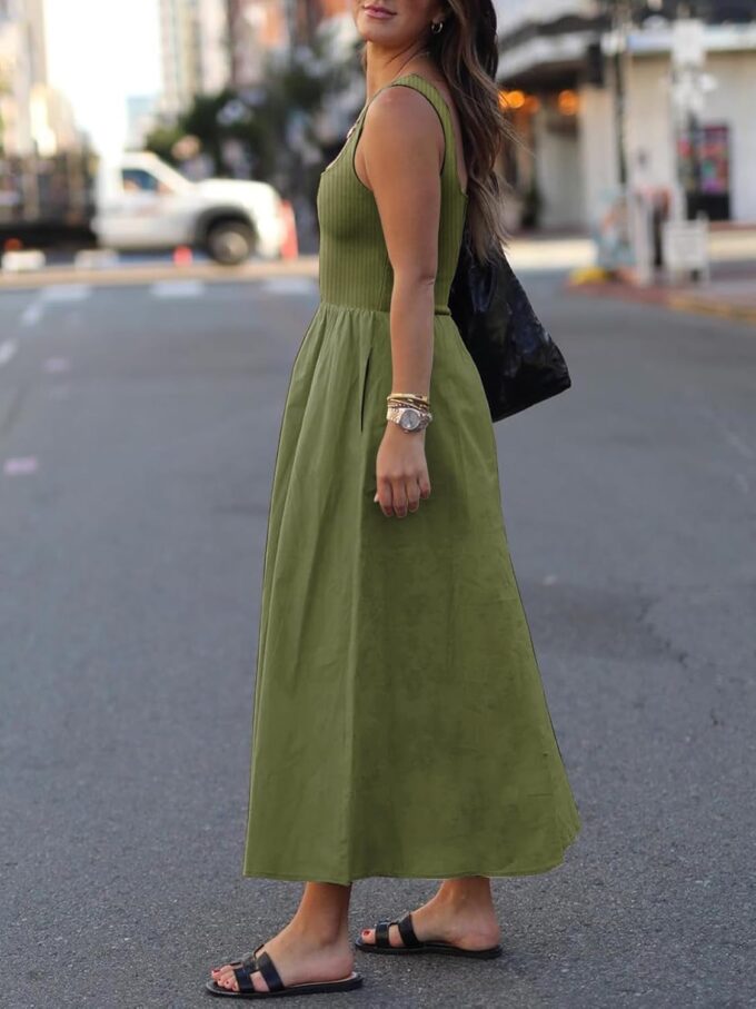 Women's Maxi Dress Summer Sleeveless Swing Sundress Casual Loose Tank Long Dresses with Pockets Army Green S – Bild 4