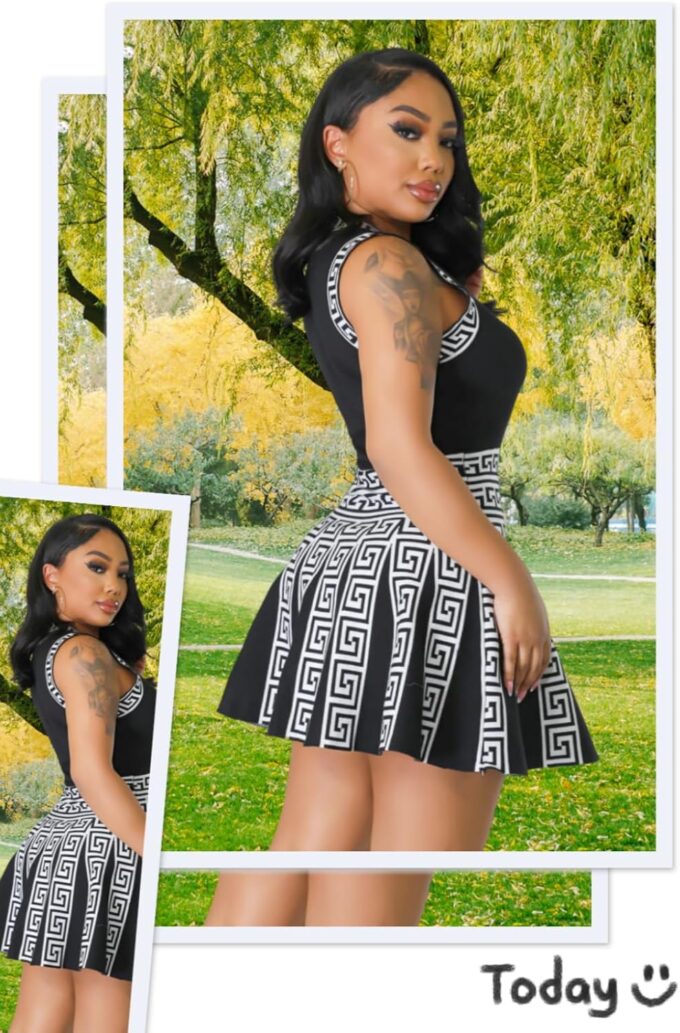 Women's Fashion Sexy Sports Vitality Slim Round Neck Sleeveless Pleated Dress – Bild 6