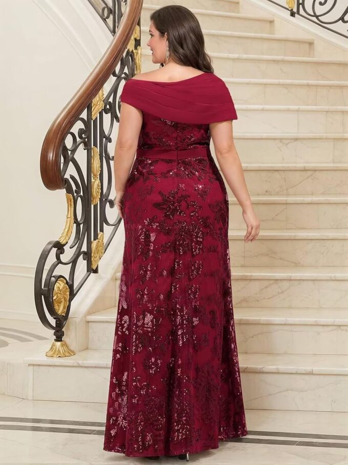VCCICANY Sequin Mermaid Mother of The Bride Dresses for Women Chiffon Off Shoulder Ruched Long Formal Evening Gowns – Bild 4