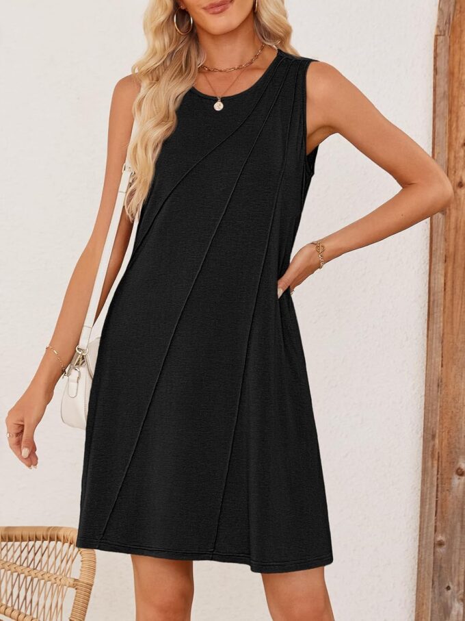 MEROKEETY Women's 2025 Summer Sleeveless Sundress Casual Spring Beach Vacation Crewneck Shift Swing Tank Dress – Bild 3