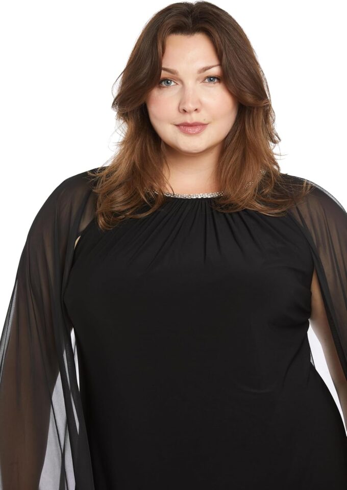 R&M Richards Long Sheath Cocktail Dress W/Beaded Jewel Neck & Long Cape – Bild 5