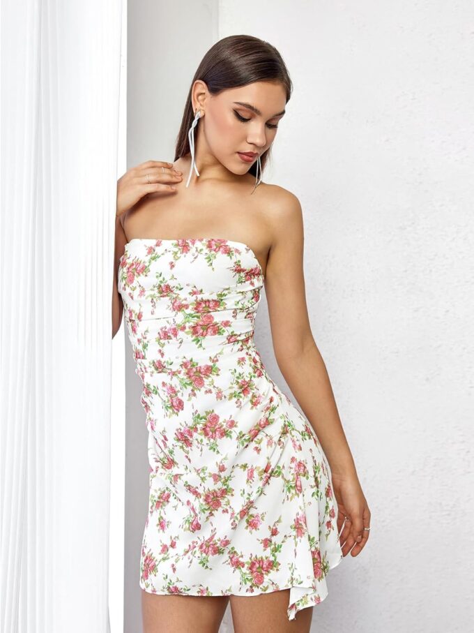 Parthea Womens Floral Dress Y2K Strapless Dresses Going Out Sexy Mini Dress for Cocktail Clubwear Party – Bild 2