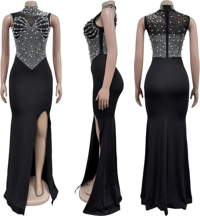 Nagfar Women's Sexy Rhinestone Dress Bodycon Birthday Christmas Party New Years Eve Club Nigth Gown – Bild 3