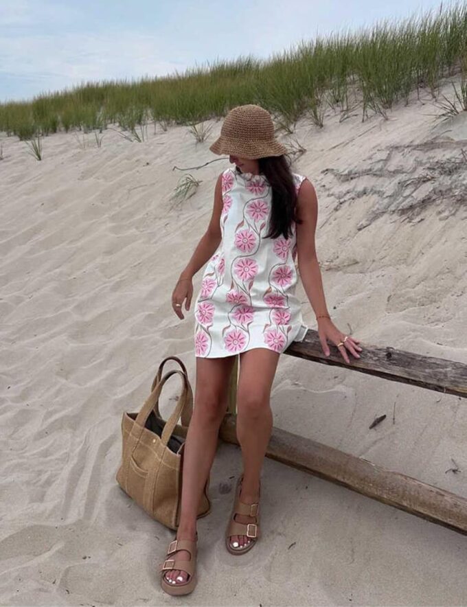 Womens Floral Print Summer Sleeveless Vacation Mini Dress Casual Flower Crew Neck Romantic Short Tank Dresses – Bild 4