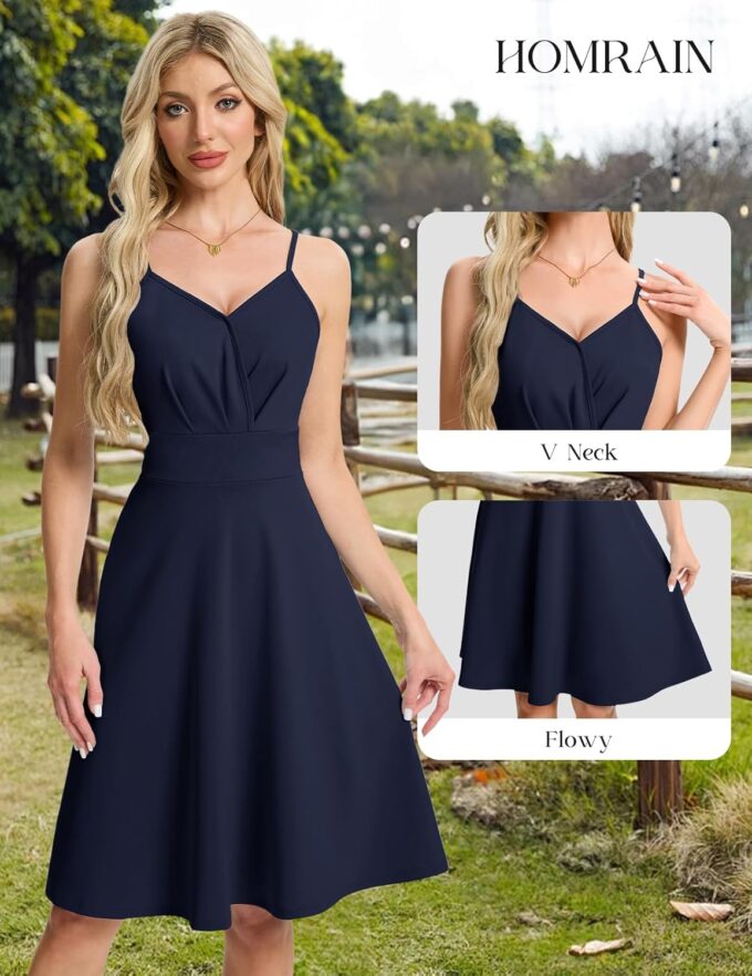 HomRain Women's Cocktail Party Dress V-Neck & Strap Dresses for Women Casual Swing Wedding Guest Dress – Bild 5