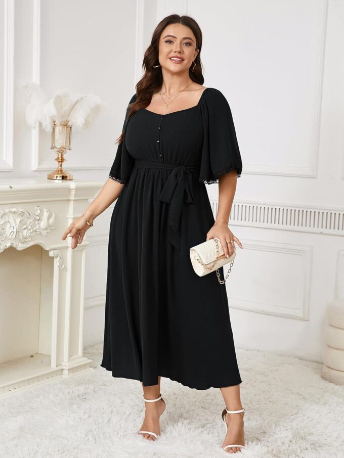 SCOMCHIC Women's Plus Size Formal Maxi Dress Summer Sweetheart Neckline 3/4 Sleeve A Line Flowy Wedding Guest Cocktail Dress – Bild 5