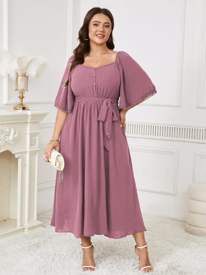 SCOMCHIC Women's Plus Size Formal Maxi Dress Summer Sweetheart Neckline 3/4 Sleeve A Line Flowy Wedding Guest Cocktail Dress – Bild 5