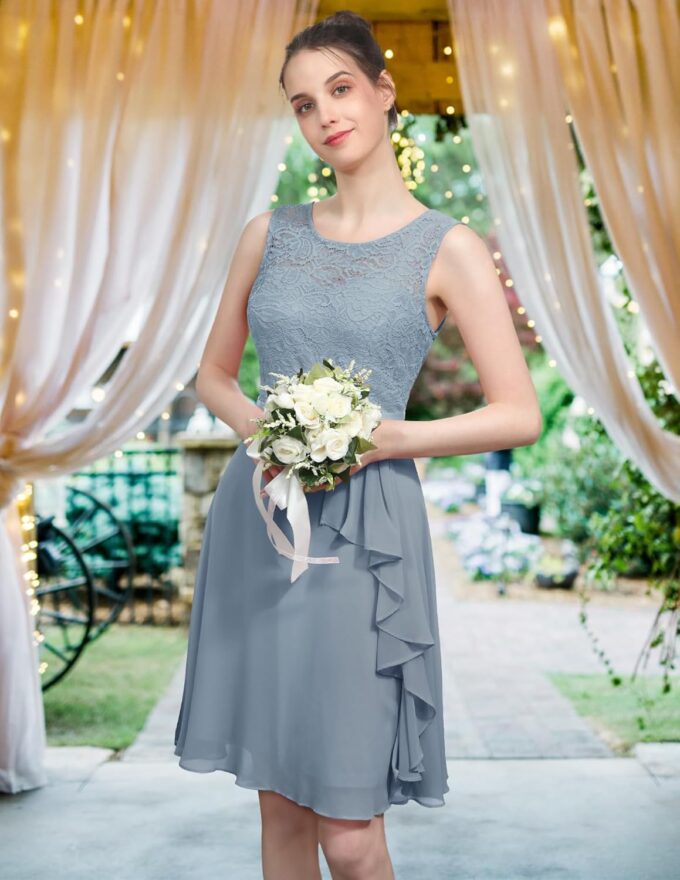 BeryLove Women's Cocktail Dresses Prom Wedding Guest Short Bridesmaid Dresses Ruffle Hem Sleeveless Lace Formal Dress – Bild 4
