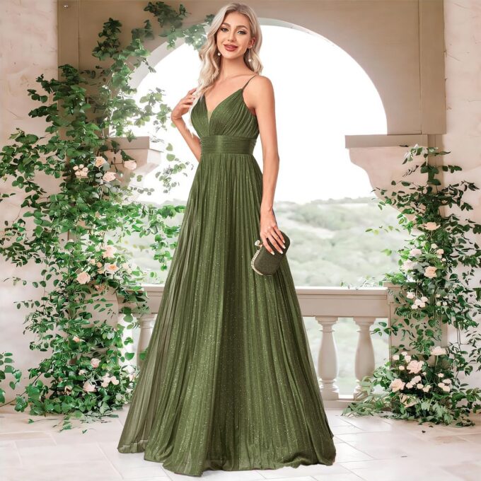 Sexy Backless Maxi Formal Dress for Women with Sequin, Sleeveless Pleated Evening Gowns for Wedding and Cocktail – Bild 2
