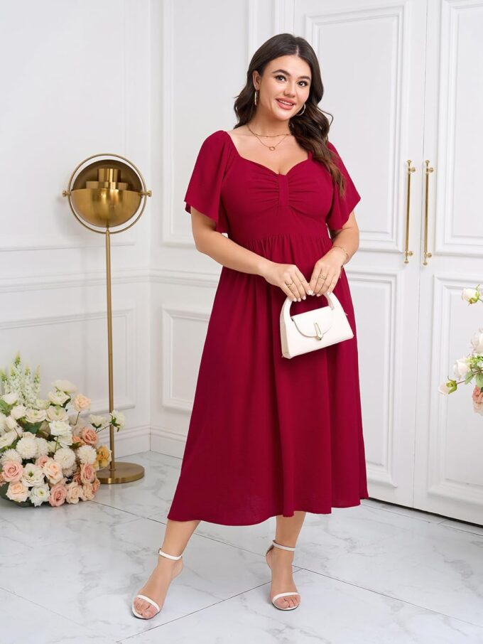 SCOMCHIC Women's Plus Size Maxi Dress Summer Short Sleeve Sweetheart Neckline A Line Wedding Guest Cocktail Dresses – Bild 5