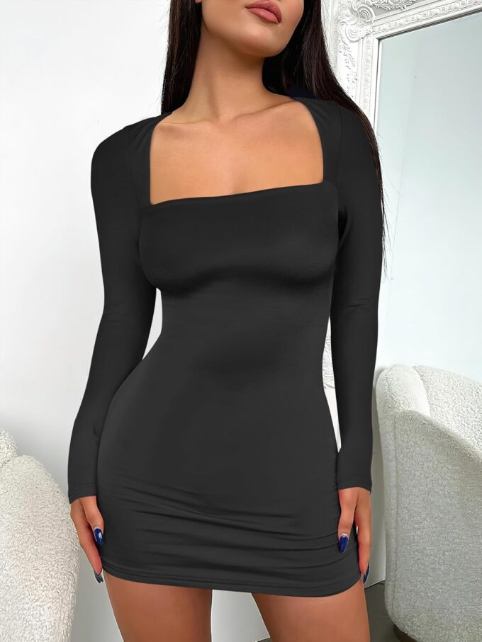ANRABESS Women Long Sleeve Square Neck Sexy Bodycon Tight Cocktail Party Club Night Formal Short Dress 2025 Going Out Outfits – Bild 7
