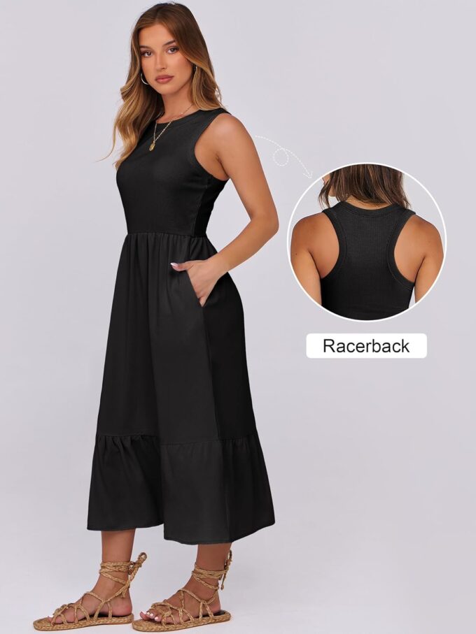 ANRABESS Women Midi Dresses 2025 Summer Casual Sleeveless Sundress High Neck Tank Top Racerback Flowy Beach Dress ＆ Pockets – Bild 6